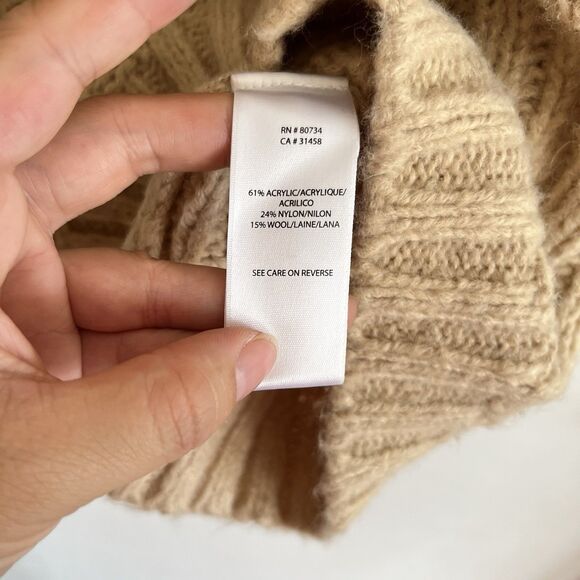 BCBGMAXAZRIA Womens Sweater Sz L Beige Cowl Neck Short Sleeve Wool Blend - Picture 5 of 7